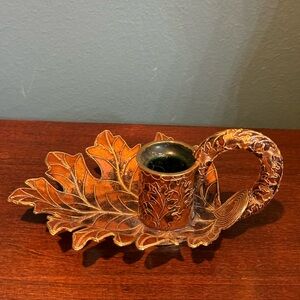 Enamel Cloisonné Leaf Taper Candle Holder